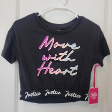 Justice Girls Dance and Gymnastics Crop Graphic Tee Size M "Move with Heart"