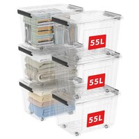 Aufbewahrungsboxen Kunststoff Rollen Deckel Stapelbar Transparent 55L 6Er Pack