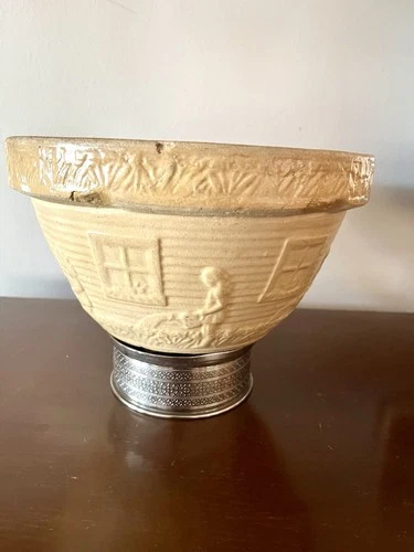 Vintage McCoy USA #166 Homestead Scene Mixing Bowl Stoneware Farmhouse Pottery