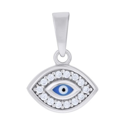 925 Sterling Silver Mens Cubic Zirconia Evil Eye Enamel Good Luck Charm Pendant