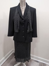 Vintage Le Suit 90's Blazer Skirt Set With Matching Scarf Women's Size 12 Career