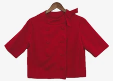 Vintage Nelly Don Jacket Women Medium* Cherry Red Midcentury ButtonFront NeckTie