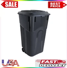 Hyper Tough 32 Gallon Wheeled Heavy Duty Plastic Garbage Can, Attached Lid,Black