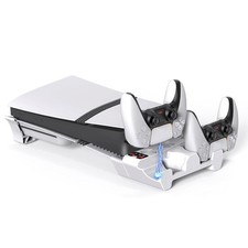Horizontal Cooling Station for PS5 Slim/Pro, Adjustable Fan,2 Controller Charger