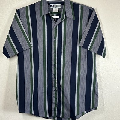 UNITED Striped Short Sleeve Button Down Shirt Size Large Navy Green White