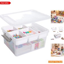 Clear 17 QT Craft Organizer Box with 5-Compartment Removable Tray - Portable