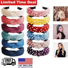 12 Pcs Pearl Headbands for Women Colorful Wide Top Knot Hair Accessories