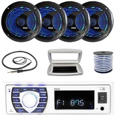 Pyle 1-DIN Bluetooth Marine MP3 Receiver, 4x 6.5'' 150W Max RGB LED Speakers