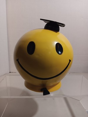 Vintage Yellow Smily Hard Plastic Vinyl Graduate Bank by royalty 5''x6''