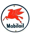 Vintage Mobil Oil Porcelain Sign Round 9" Gas Service Station Mobil Oil Company