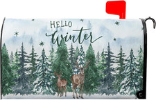 Hello Winter Welcome Pine Trees Mailbox Covers Magnetic Standard Size 18"x21" Ch