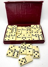 Vintage 28 Piece Set Dominoes by Pavilion 2 Inch Tall with Original Vinyl Case