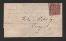 CANADA 1859 NEW BRUNSWICK SCOTT #1 FIRST STAMP TIED ON FOLDED COVER
