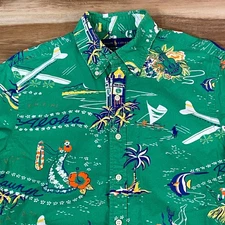 Ralph Lauren Camp Shirt Mens Medium Green Hawaiia Print Short Sleeve Button Down