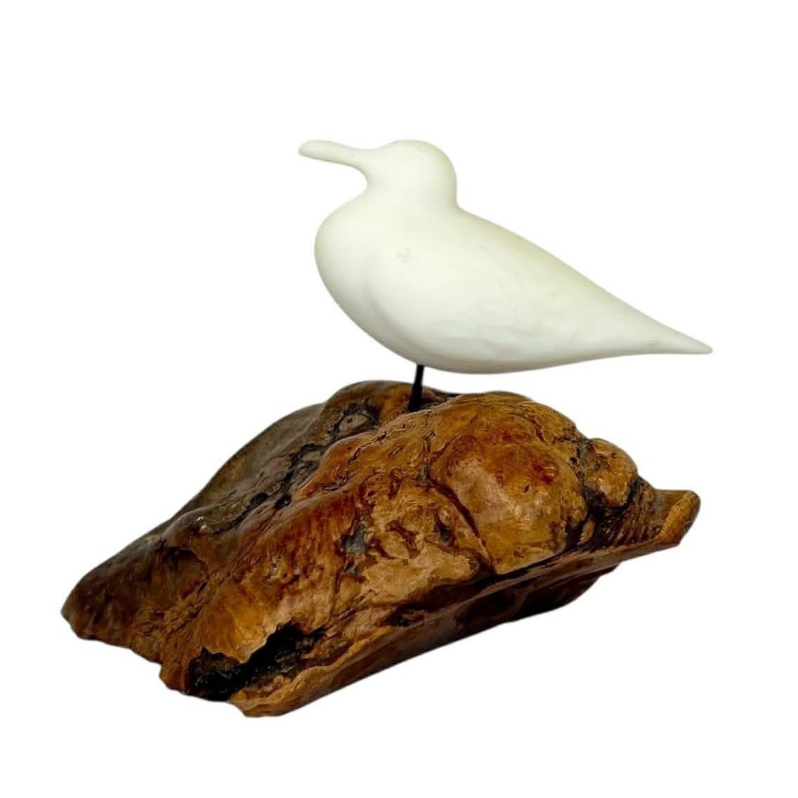 Vintage John Perry White Bird Sculpture on Driftwood Base Coastal Beach Decor