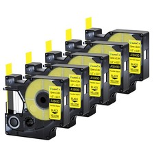 5PK 12mm Black on Yellow Flexible Nylon Label Tape 18490 for Dymo Rhino PRO 1000