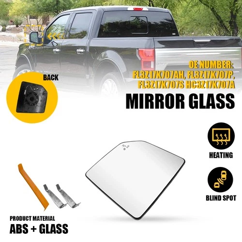 Mirror Glass For 2015 2016 -2020 Ford F150 Heated Left With Blind Spot Detection