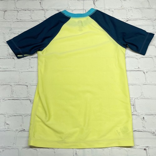 Tea Collection Size 8 Short Sleeve Rash Guard Yellow Blue Raglan Unisex - Picture 4 of 6