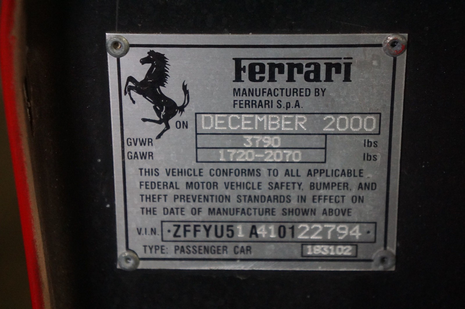 Front Fender Cone Clip Wing Panel Shell 65392611 Ferrari 360 Modena 2001 *Note*