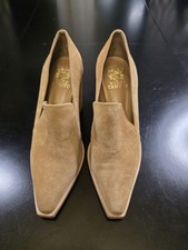 Vince Camuto Wevenly Suede Block Heel Pumps Tan Camel Pointed Toe Womens 7M...