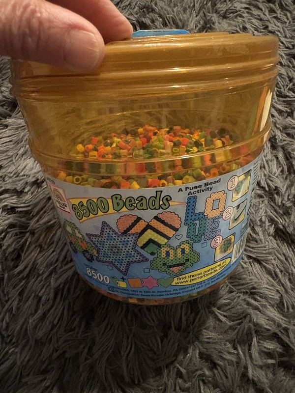 Perler Beads Jar About 4000 Beads & 4 Boards 10 Double Sided Picture Cards