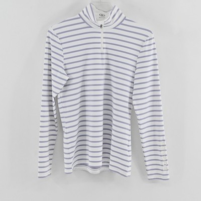 Bogner Beline Base Layer Top Womens Size 10 White Lavender Striped Quarter Zip