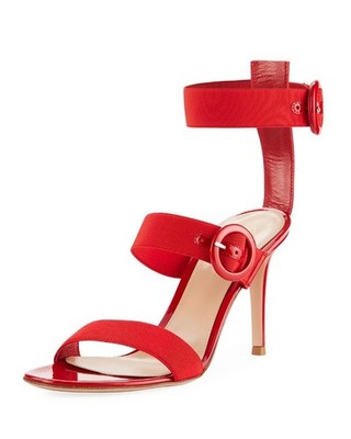 Gianvito Rossi Red Patent Leather Elastic Multi-Strap Heels/Shoes EUR 37.5/US 7