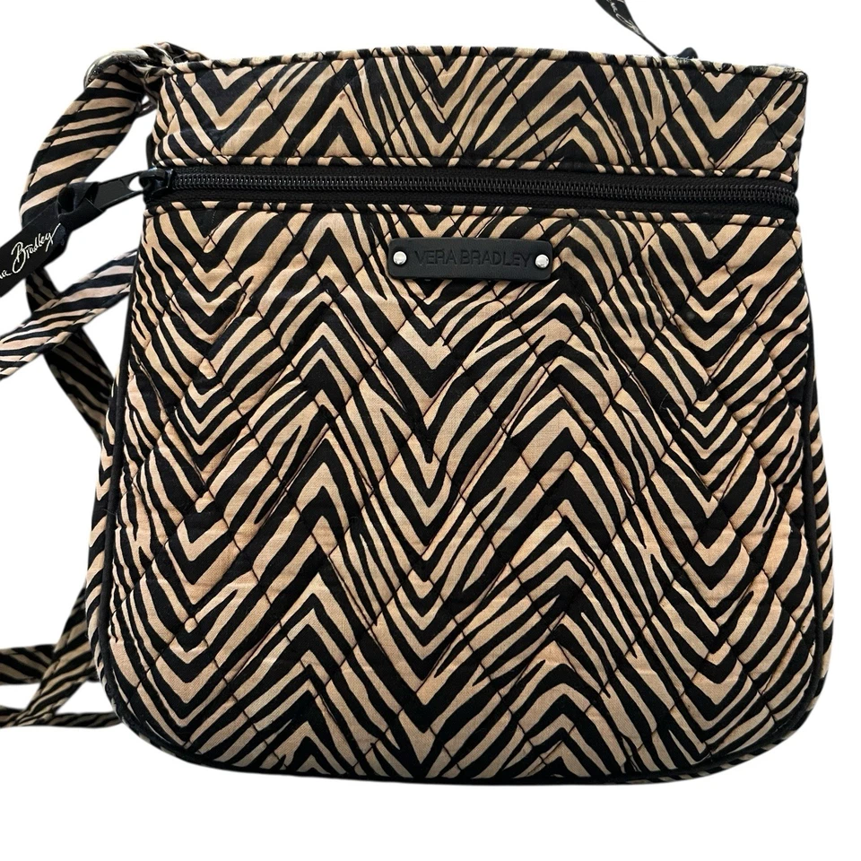 Vera Bradley Tan & Black Zebra Print Quilted Crossbody Bag 9”x8” & Wallet 4”x5”