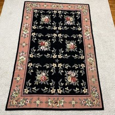 SPLENDIDO TAPPETO VINTAGE FRANCESE AUBUSSON nero LANA fatto a mano zona AGOPOINT