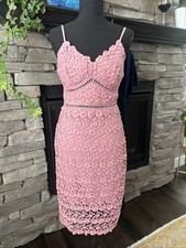 Premier Amour Sz 4 Pink Sleeveless Crochet Lace Sheath Dress Straps Floral