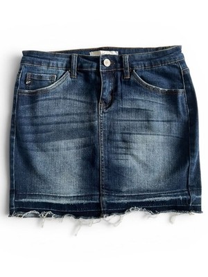 KanCan Dark Distressed Denim Mini Skirt Boho Festival Vintage Style Size 26 / 5