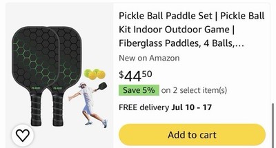 Pickleball Paddle Set Fiberglass Paddles with 4 Balls Model PS-AK01