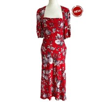 Maeve by Anthropologie Red Floral Lined Midi A-line Dress Women Sz 4 NWT | 34-40