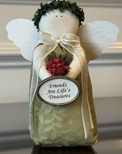 Hearts & Ivy Collection Green Angel -  7" Holiday Christmas Handmade Retired