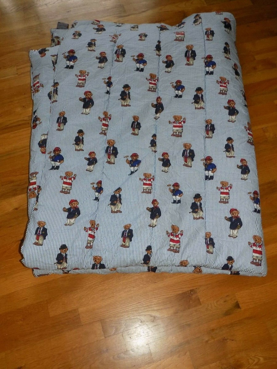 Polo Ralph Lauren Teddy Bear Executive Twin Comforter Blue White