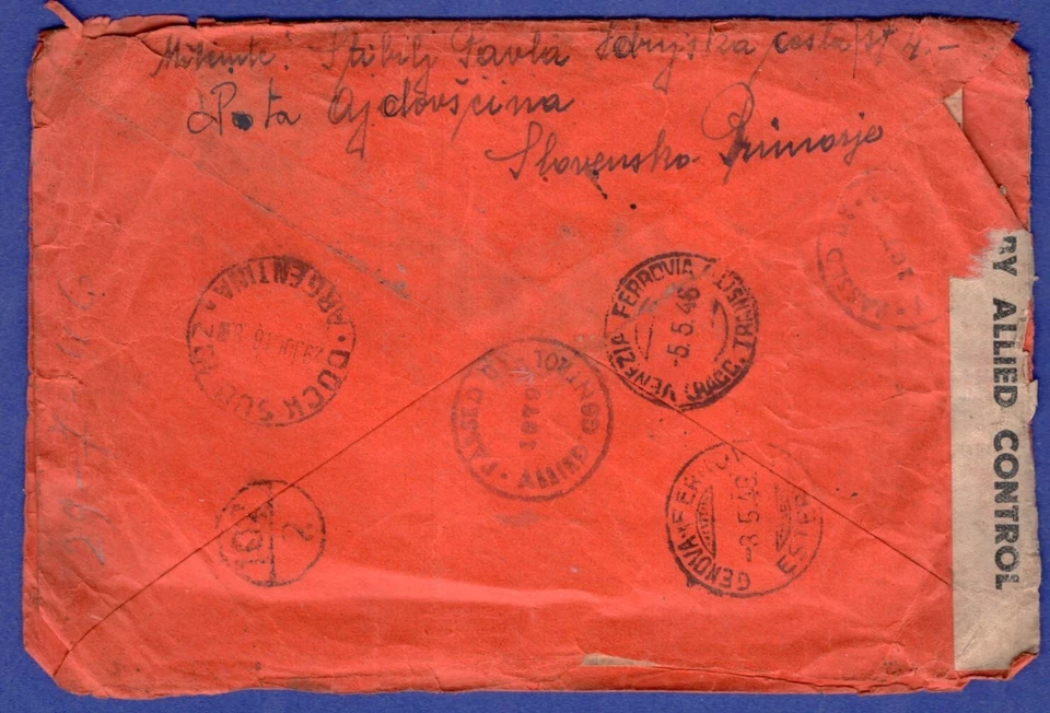 ITALIA VENECIA GIULIA 1946 CUBIERTA CENSORA A ARGENTINA + CARTA, GORIZIA CON DEFECTOS Foto 2 de 2