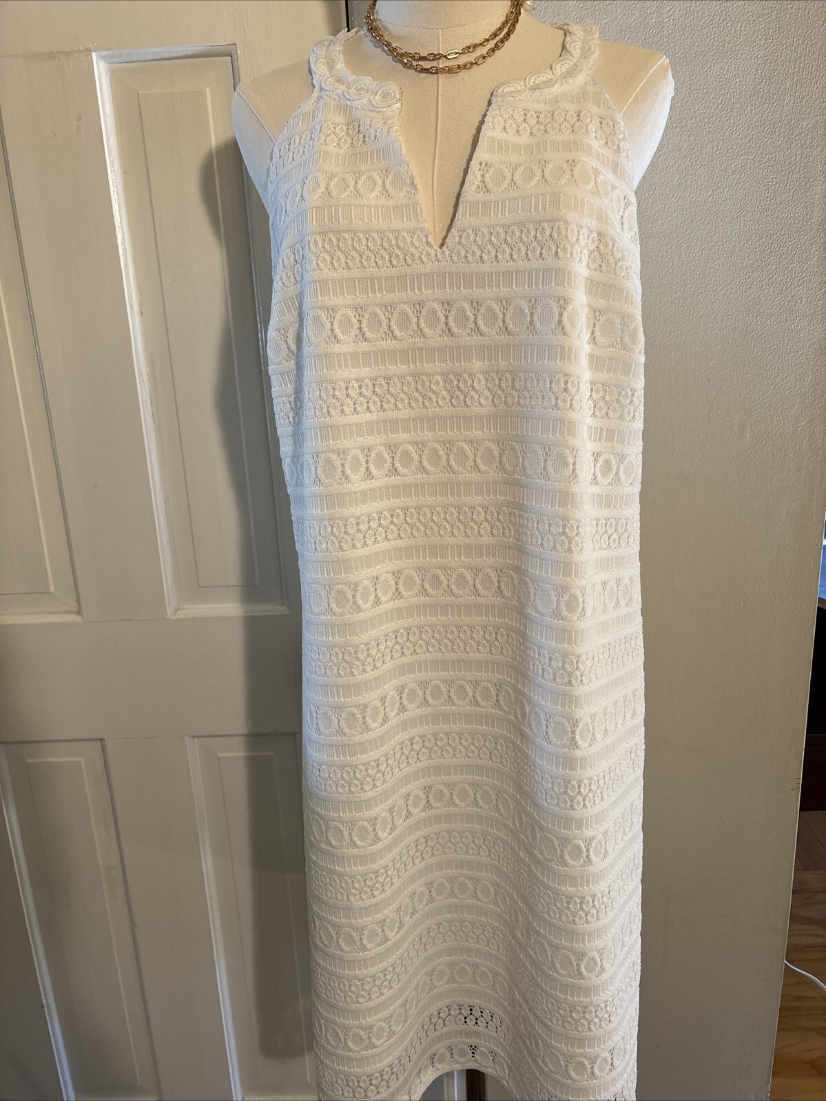 Pappagallo White Eyelet Polyester Lined Shift  Dr… - image 1