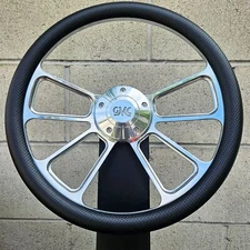 14" Billet 4 Spoke Steering Wheel w/ Carbon Fiber Vinyl Wrap and Retro GMC Horn