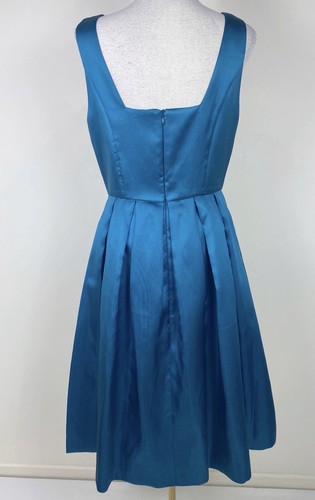 REVIEW Dress 10 Teal Prom Midi Pleated Satin Sleeveless Formal Party Event Retro - Picture 3 of 7