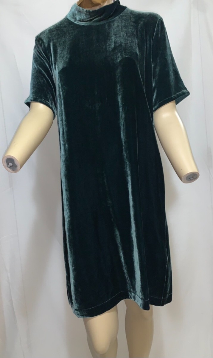 Eileen Fisher Mock Neck Back Tie Velvet Dress, Womens, XS, Pine