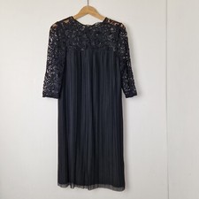 M&S Collection Black Half Sleeved Pleated Shift Dress Lace Panel BNWT UK 10