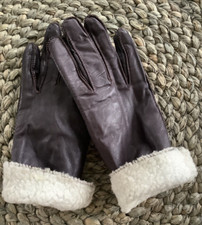 Womens Vintage BERMANS Chocolate Brown Leather Sherpa Lined Everyday Gloves M