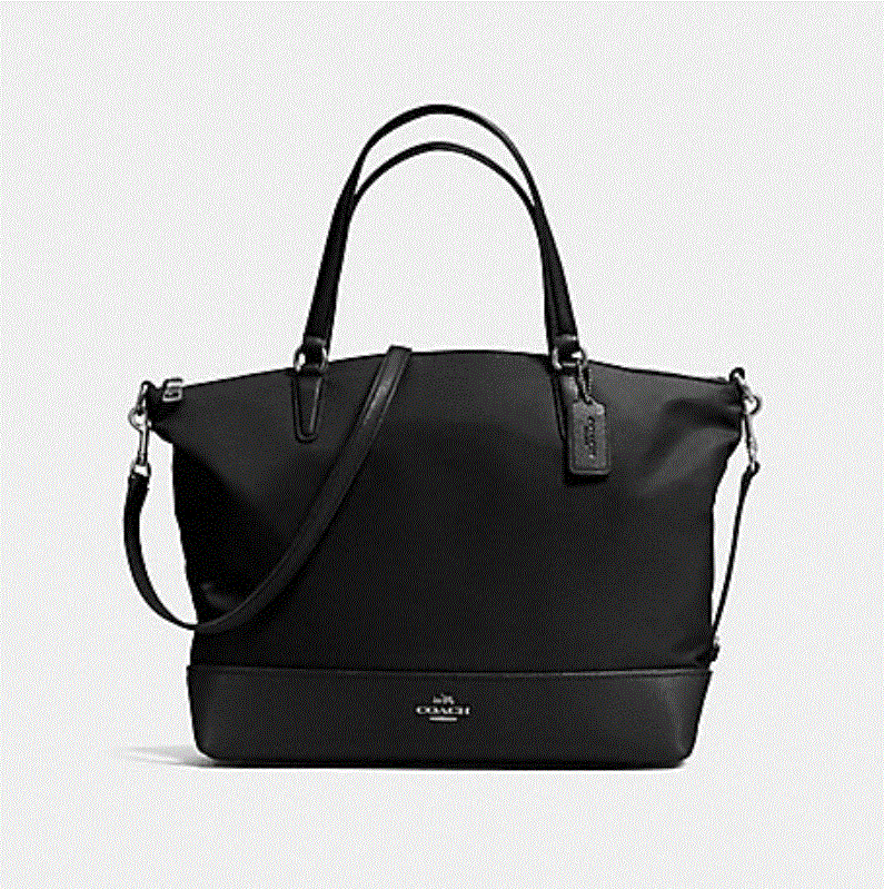 Coach Womens Nylon Satchel Handbag Shoulder Bag Black Leather Work Travel F57902