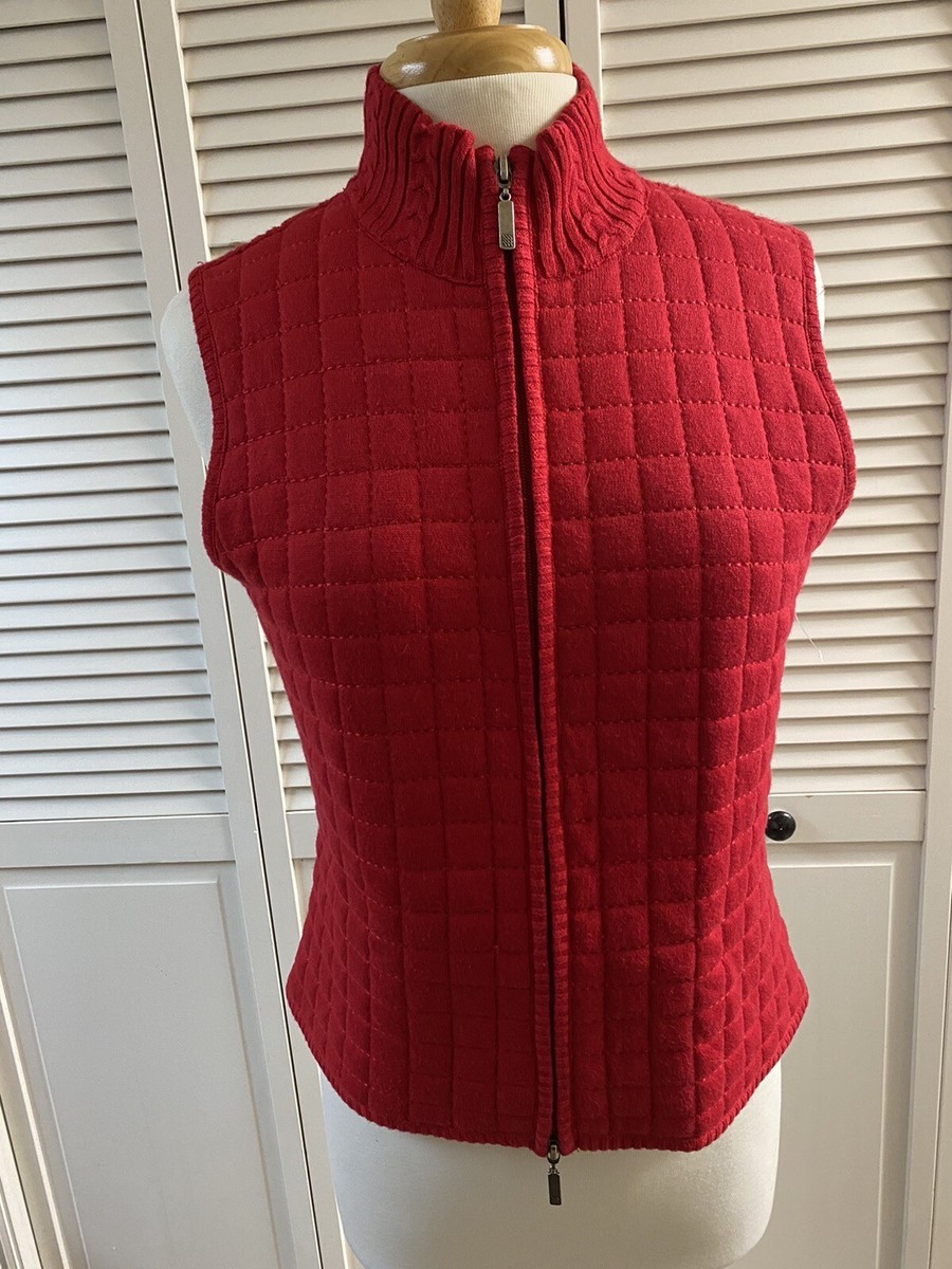 Marisa Christina Cable Knit Solid Red Zippered Women's Sweater Vest Med New