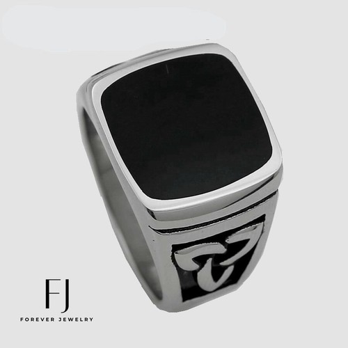 Men'S Stainless Steel Cross Epoxy Jet Black Ring 8 9 10 11 12 13 Tk2331