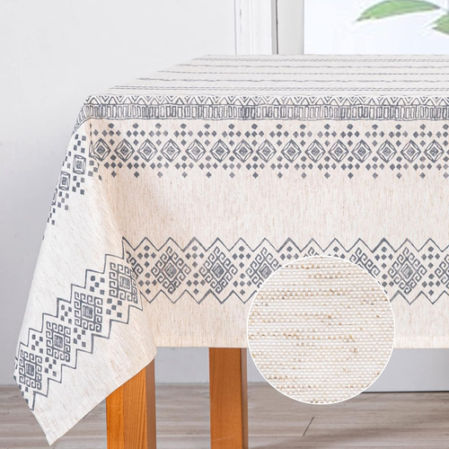 Boho Rectangle Tablecloth 60X84 Inches Linen Fabric Oblong Table Cover Farmhouse - Picture 9 of 12