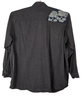 Harley Davidson M Long Sleeve Striped Skull Graphic Button Down Shirt 98582-12VM