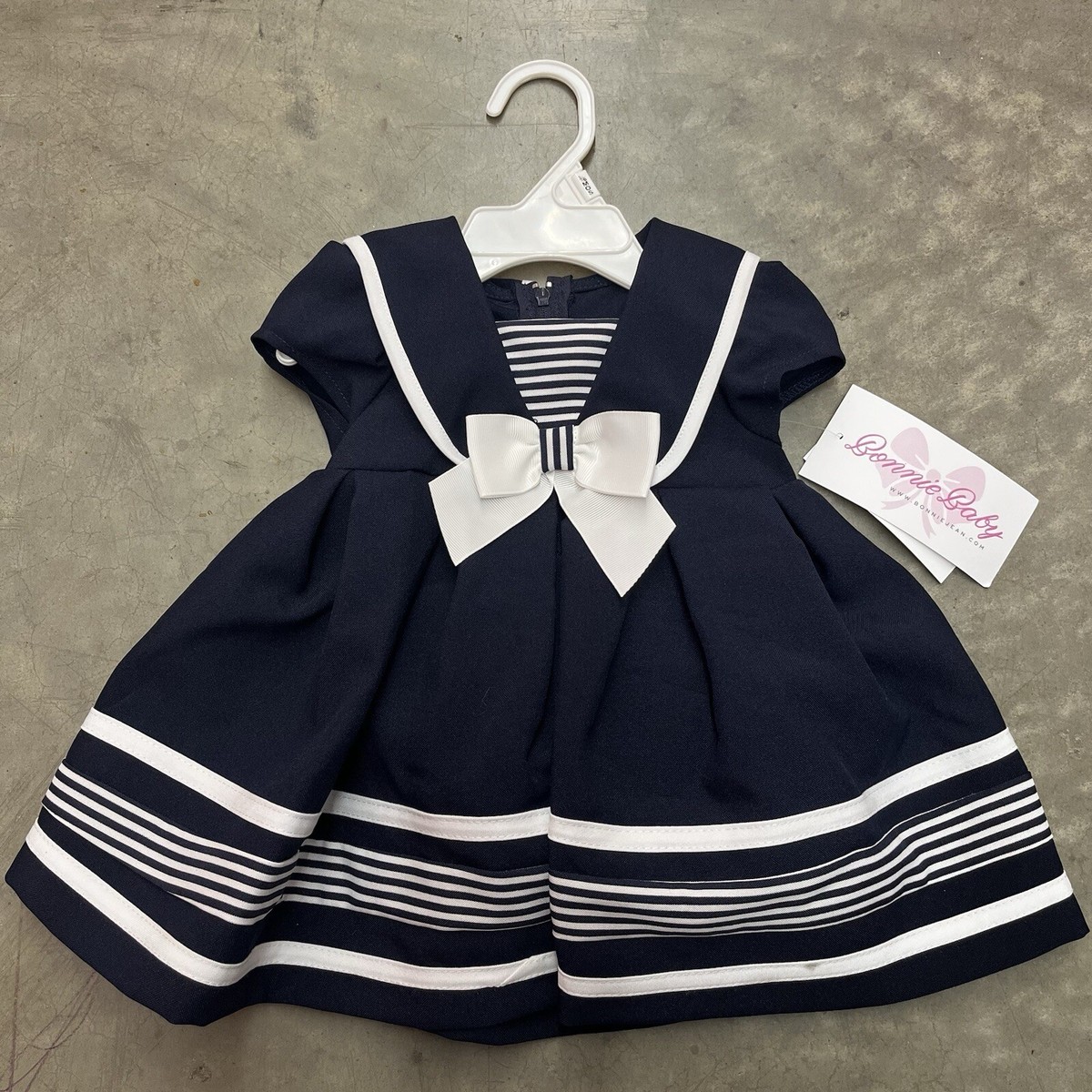 Blueberi Boulevard Dress Infant 3/6 Months Navy Blue Nautical Short Sleeve  NEW