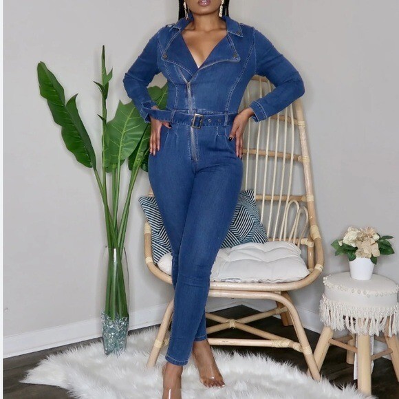 Denim one piece ultra sexy jumpsuit M | eBay