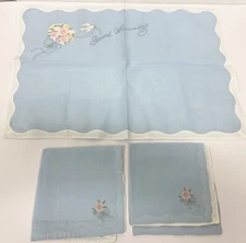 Vintage Madeira Embroidery Good Morning 3 Piece Breakfast Set in Blue